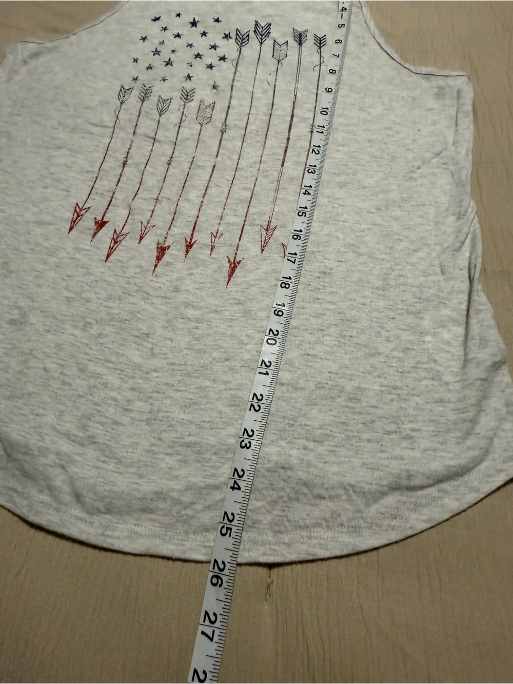 Maurices Sleeveless Gray Graphic Tank Top with Red & Blue Arrow Flag - Picture 4 of 5